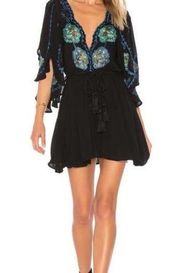 Free People  Cora Embroidered Black Mini Dress