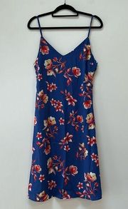 Lulus  Women's Blue Floral Print Midi Dress Spaghetti Straps Size Large