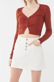 Urban Outfitters Julie Ribbed Hook + Eye Cropped Cardigan