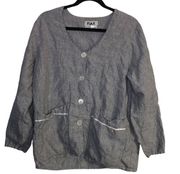 Flax Gray Oversized Boxy Lagenlook Buttoned Blouse Size Small 100% Linen