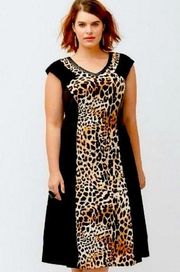 Lane Bryant Animal Print and Faux Leather V-Neck Sheath Dress