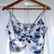 ABERCROMBIE & FITCH- Blue and White Floral Front Tie Top, Size Small.