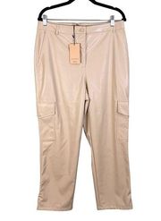 BAILEY 44 Women Tan Faux Leather Button Zip Snap Tab Hem Cargo Pants Size 12 NWT