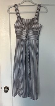 vertical Stripe Blue & Cream Corset Front MIDI Dress Size XSmall EUC