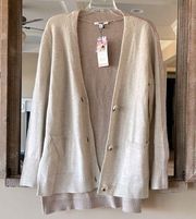 BB Dakota Sweater Roomy Oversized Cardigan Beige Tan Lightweight Colorblock S