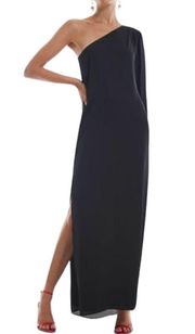 New  One Sleeve Maxi One Shoulder Long Sleeve Side Slit Dress Black Size XS