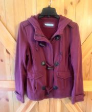 Maurices Womens Med Maroon Zip Up Hoodie  Coat 24” Long