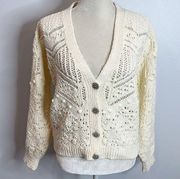 Elvira collections cream knit sweater with jeweled buttons size medium