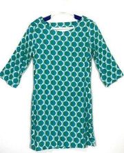 Escapada Living Turquoise Mod Groovy Geo Dress 3/4 Sleeves Back Cutout Size XS