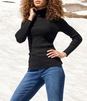 Boston Proper Black Ribbed Turtleneck Sweater Fitted Extra Small