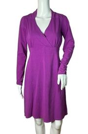 Athleta Wrap it Up Dress Purple Faux Wrap V-Neck Long Sleeve Organic Cotton