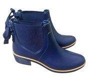 Bernardo Briton Navy Rain Boots Lace-Up Back Bow Waterproof Pull-On Size 11