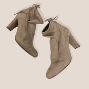 Unisa tan neutral faux suede tie ankle sock heeled boots 10