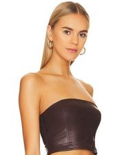 LPA Germano Faux Leather Tube Top in Dark Chocolate