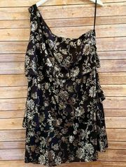 Ava & Aiden Black Gold Floral One Shoulder Dress Size XL NWT