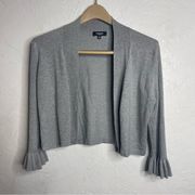 Premise Small Petite Cropped Short gray sweater with ruffled sleeves