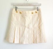 Milly New York Cream Ivory Wool Preppy Tweed Pleated Mini Skirt sz 6