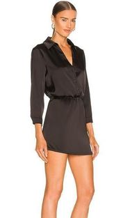 Sanctuary Satin Long Sleeve Shirtdress Black Size 0 NWT $139