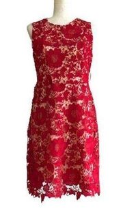 ECI New York Red Floral Lace Overlay Sleeveless Knee Length Holiday Dress Size 6