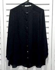 Susan Graver blouse size 8 button down black sheer long sleeved top cute design