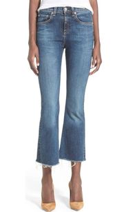 Rag & Bone High Rise Raw Edge Crop Flare Jeans in Paz Medium Wash Womens Size 29