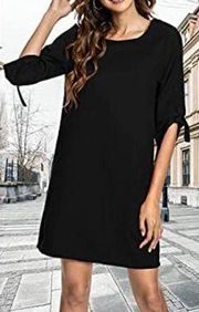 ELLE black 3/4 sleeve tie up shift dress back tie