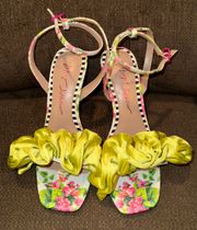 NWOT  Elmira Floral Heel With Green Ruffle