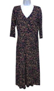 peruvian connection faux wrap floral jersey Midi dress‎ size M