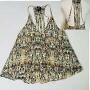 𝅺PLANET Blue BOHO halter cami top sleeveless beige XSMALL