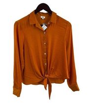 River Island Orange Button Front Tie Waist Blouse Size 12P UK / 8P US New