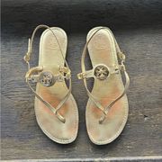 Tory Burch Ali Metallic Gold Leather Thong Sandals 8