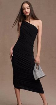 Black One Shoulder Ruched Diana Dress