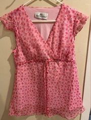 Motherhood Maternity Size Large Flutter Sleeve Pink Floral Blouse