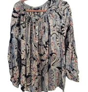 Plus size 3X print tunic long sleeve stretch blues pinks black