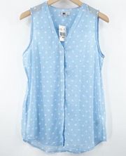 KUT FROM THE KLOTH Polka Dot Sleeveless Top Pale Blue Button Down NWT SZ Medium