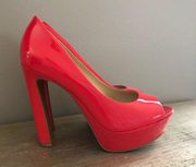 Luxury Rebel Women’s Carlita Open Toe Platform Heels Coral Red size 6 EUC