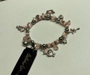 Women’s Cookie Lee NWT Bead Beaded Bracelet Silver Tone / Pink Stretchy Stretch