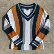 Multicolor Striped V-Neck Knit Long Sleeve Sweater