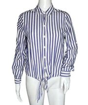 Beach Lunch Lounge Shirt Womens Small Blue White Stripe Tie Front Casual Lounge