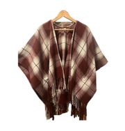 Plaid Burgundy Boho Poncho