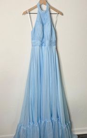 Mac Duggal Size 4 67816 HIGH NECK TIERED CHIFFON HALTER GOWN Sky Blue