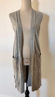 Cashmere Collection Long 100% Cashere Vest Slide Slits Gray Size M