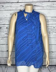 Susan Graver Size XL Blue Nautical Print Chiffon Overlay Tunic Tank Top Blouse