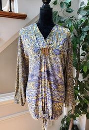 Carole Little Women's Multicolor 100% Rayon V-Neck Long Sleeve Top Blouse Size 6