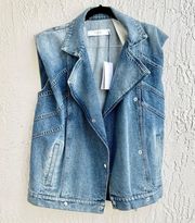 NWT IRO Beverly Sleeveless Collared Snap Jean Jacket Stone Blue Women FR 36/US 4