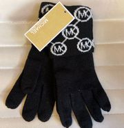 Michael Kors MK Logo Knit Argyle Black White Acrylic Gloves NEW