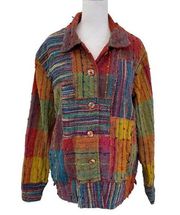 Unique Art-to-Wear Rainbow Patchwork Hippie Gypsy Crazy Knit Jackets Women Large