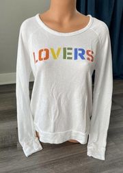 SUNDRY Lovers White Rainbow Sweatshirt XS-S 0 New Long Sleeve Soft Sweater A8