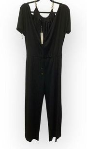 Trina Turk Black Jumpsuit Gold Chain Cold Shoulder M, NWT