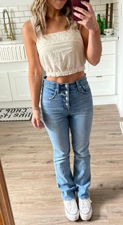 Outfitters Cream Crop Top Eyelet Crochet